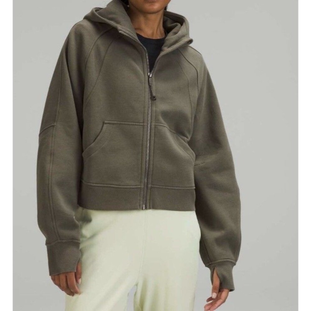 Lululemon Scuba Oversized Full Zip Cropped Hoodie Army Green Sz XS/S Athleisure